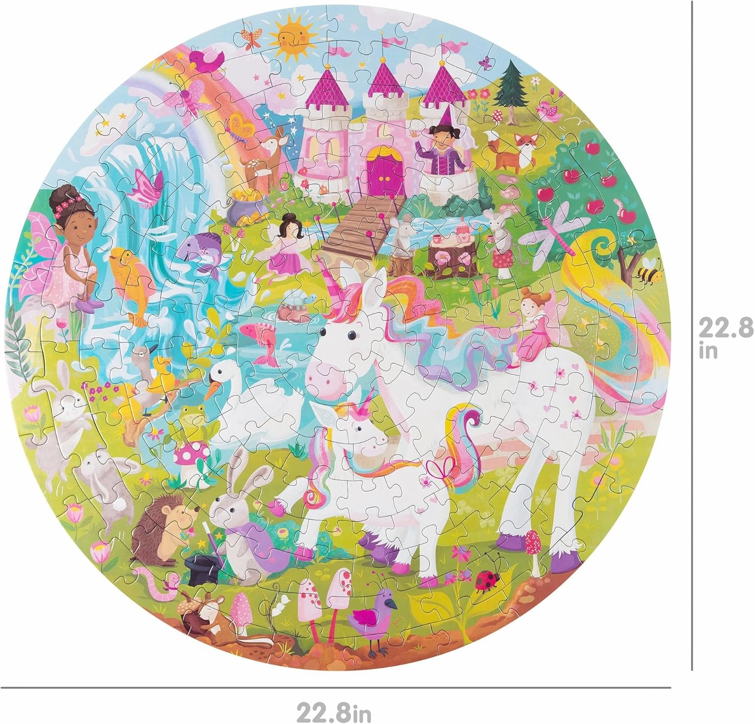 Unicorn Jigsaw Puzzle for Kids Ages 5-8 - 150 Piece Round Unicorn Kids Puzzles - Princess Puzzle with Fairies and Animals Made with 100% Recycled Card by boppi
