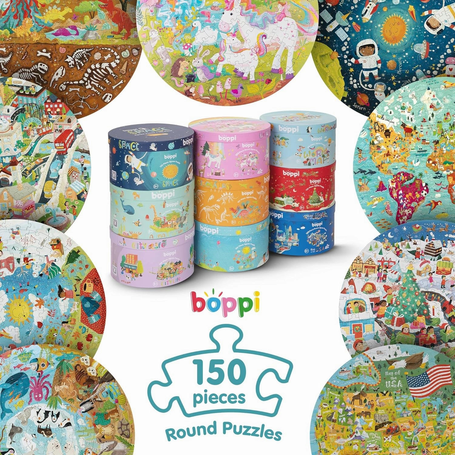 Unicorn Jigsaw Puzzle for Kids Ages 5-8 - 150 Piece Round Unicorn Kids Puzzles - Princess Puzzle with Fairies and Animals Made with 100% Recycled Card by boppi