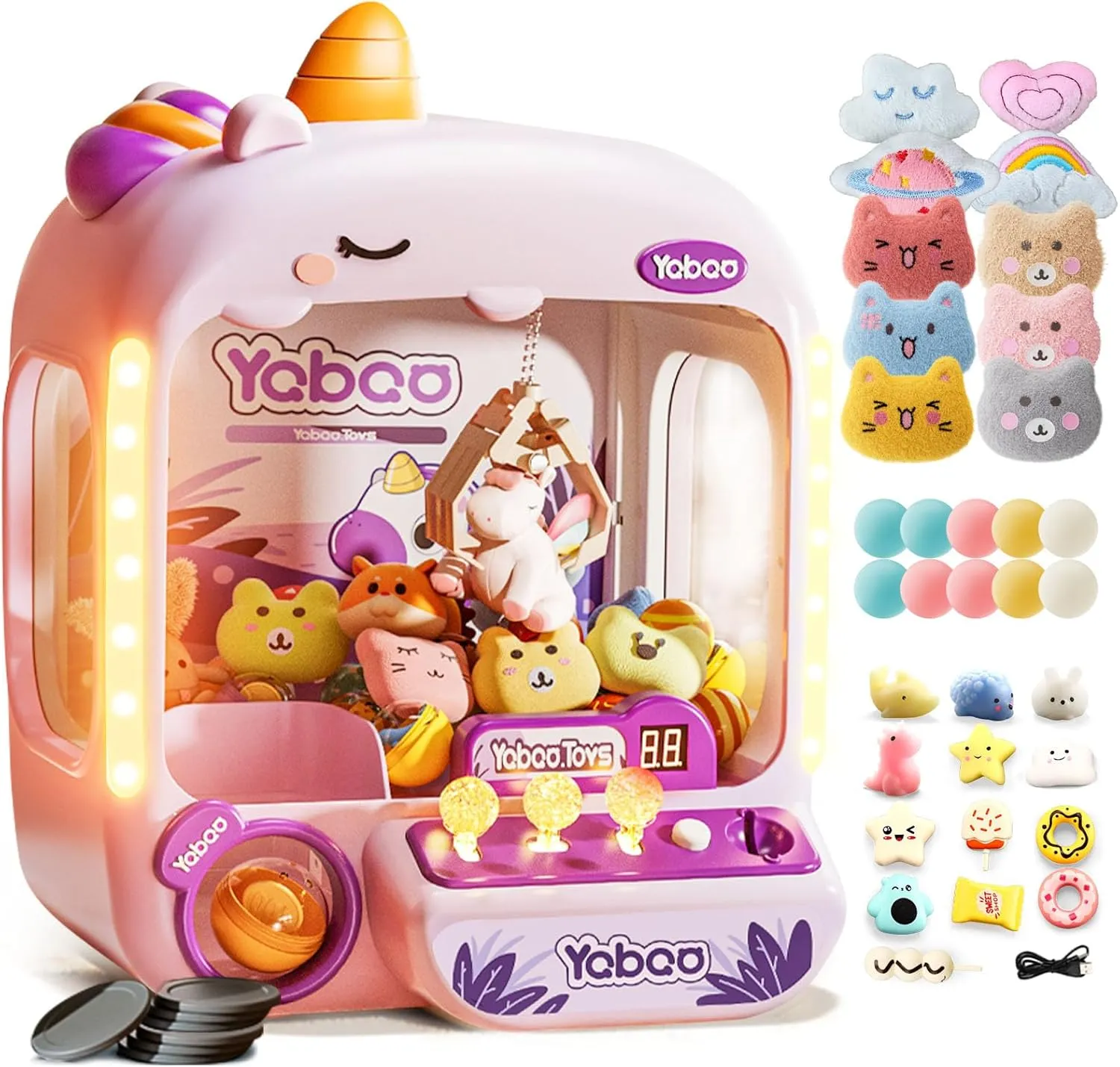 Unicorns Claw Machine for Kids Girls, Mini Arcade Candy Vending Machine, Coin/Countdown/Interactive Cheer, Fidget Prizes Refill, Egg Grabber Machine Dispenser, Party Toys Gifts for Girls Boys