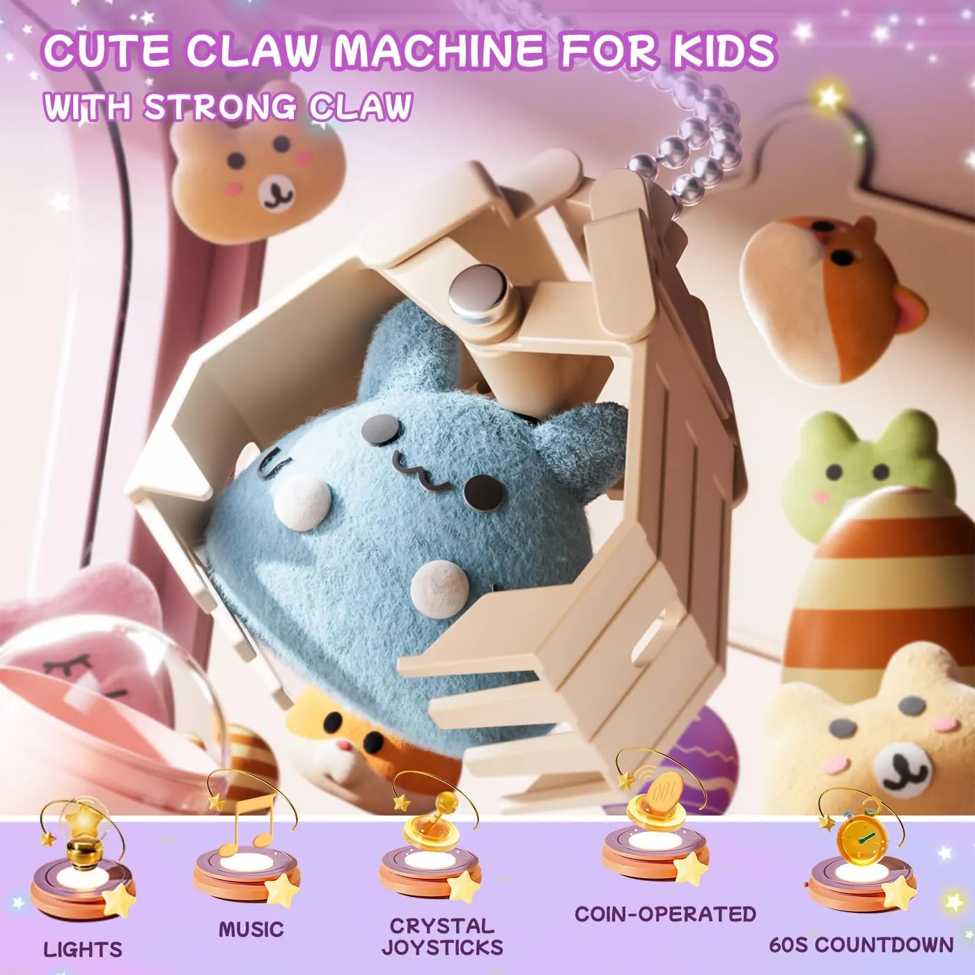 Unicorns Claw Machine for Kids Girls, Mini Arcade Candy Vending Machine, Coin/Countdown/Interactive Cheer, Fidget Prizes Refill, Egg Grabber Machine Dispenser, Party Toys Gifts for Girls Boys