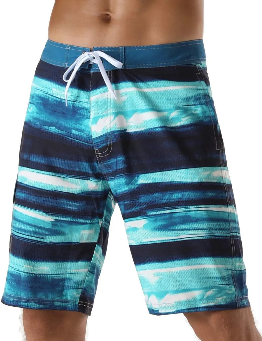 unitop Men's Bathing Board Trunks Beach Shorts Holiday Hawaiian Colorful Striped