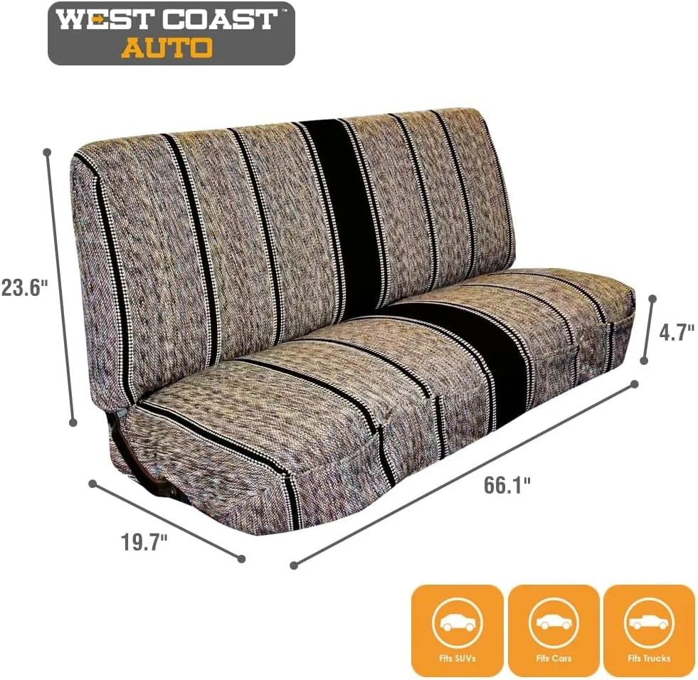 Universal Baja Saddle Blanket Bench Full Size Seat Cover Fits Ford, Chevrolet, Dodge, and Full Size Pickup Trucks (Black)