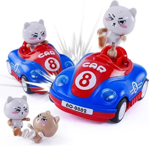 Unseen Enchantment 2 Pack Cartoon Remote Control Cars Cute Cat and Race Car Set of 2 for Boys&Girls 3-6 So Both Can Race Together - Gifts for Toddler Boys Birthday Gifts（Blue&Red）