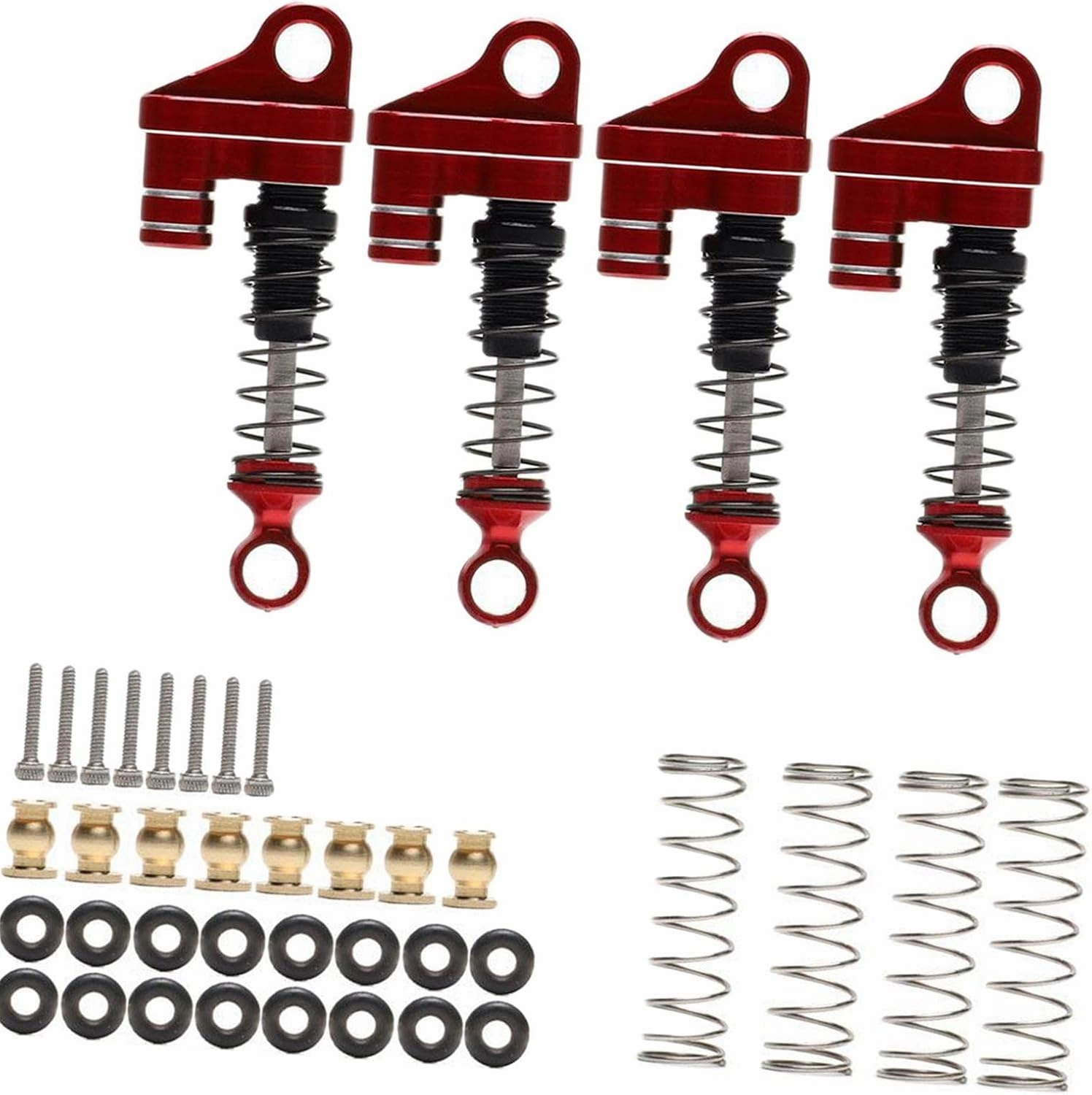 Upgrade Your 1/24 RC Car with Metal Shock Absorber Damper: & Adjustable, Enhance Off-Road Stability | Fits Axial SCX24 90081 | 4 Pieces Set - Red