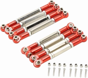 Upgrade Your RC Model Car with Adjustable Aluminum Steering Rod Tie Links - Replacement Parts for 1/16 Scale Remote Control Vehicles - Easy Install CNC - Red