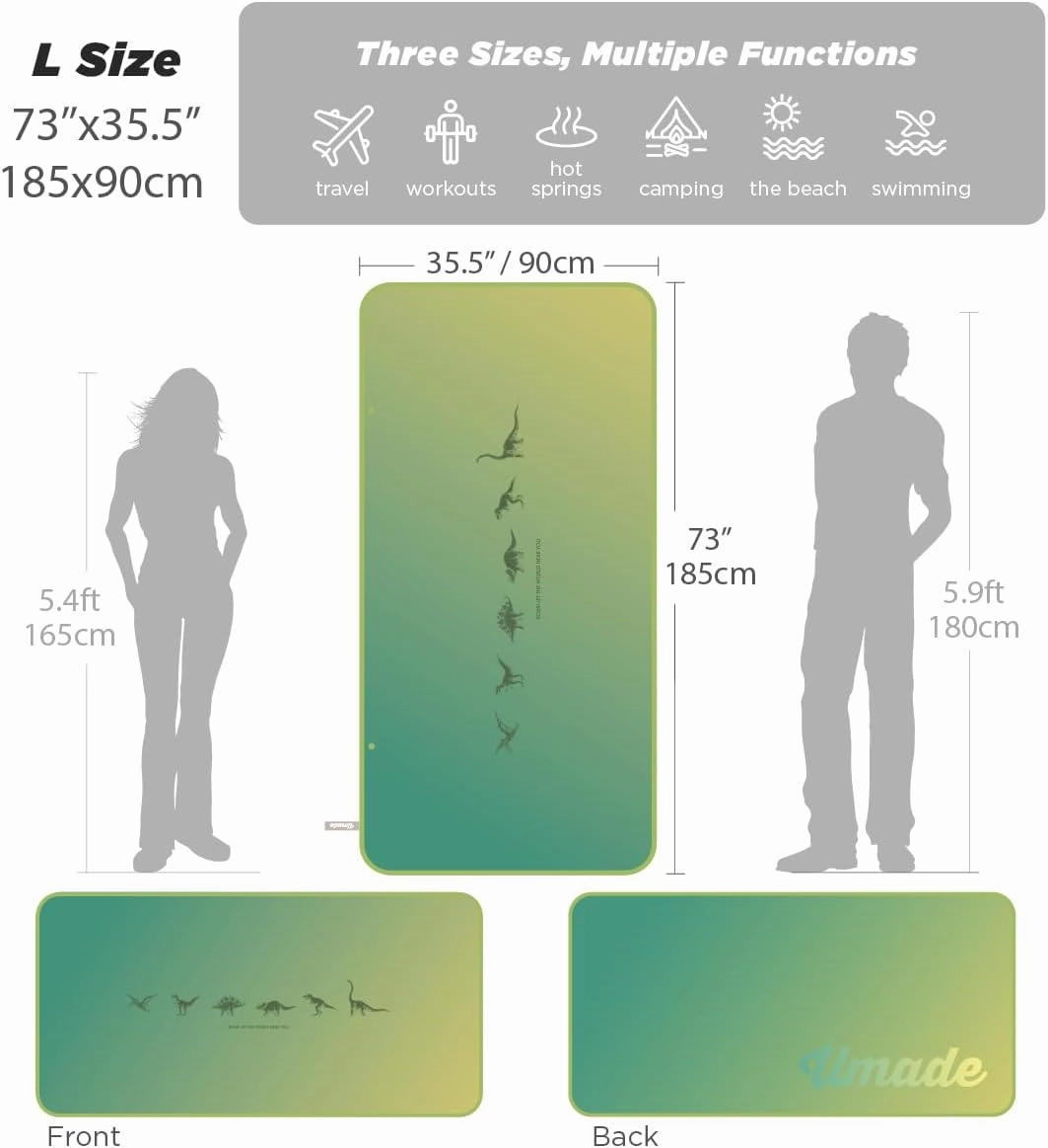 Upgraded Microfiber Beach Towel (Large 73” x 35.5”) -Dinosaur Golden Canopy Green - Quick Dry, Absorbent, Sand Free, Compact and Lightweight