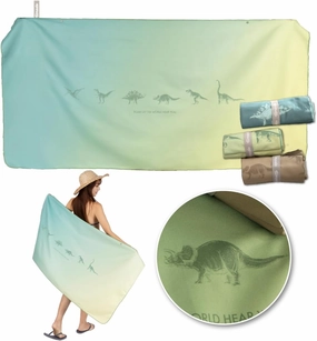 Upgraded Microfiber Beach Towel (Large 73” x 35.5”) -Dinosaur Golden Canopy Green - Quick Dry, Absorbent, Sand Free, Compact and Lightweight