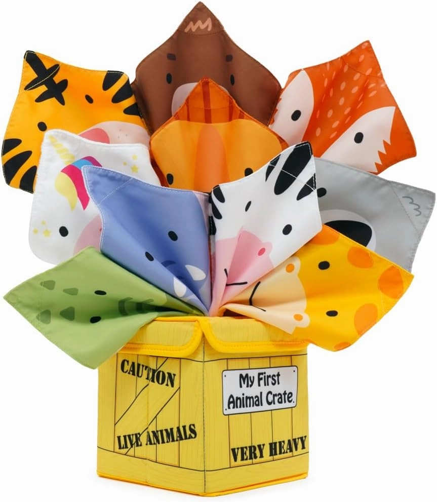 Urban Kiddy™ My First Animal Crate | Sensory Baby Tissue Toy Box, Montessori Toys for Infants & Toddlers, Imaginary Play, Colorful Crinkle Textured Pull Scarves, Educational Preschool Learning