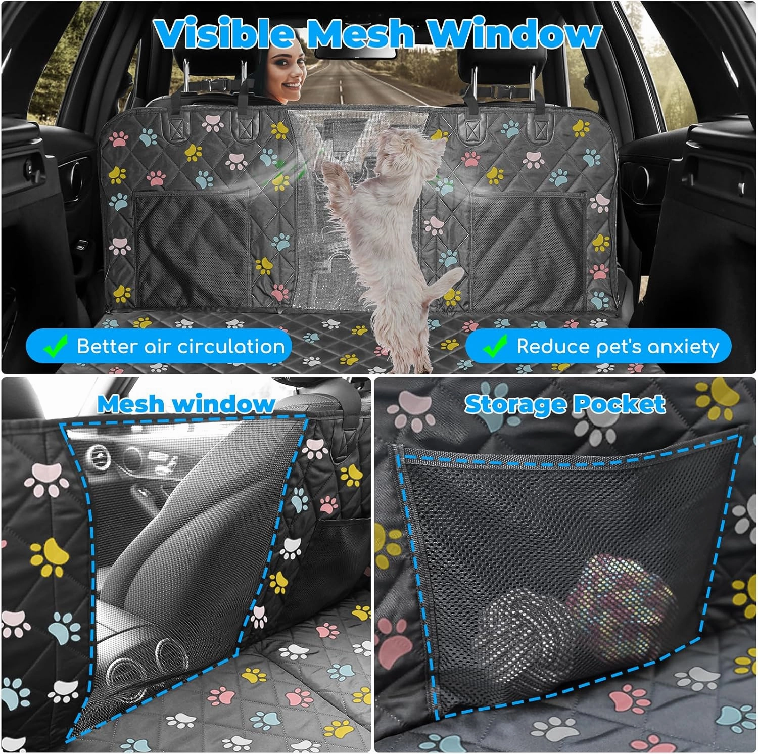 URPOWER Back Seat Extender for Dogs - Hard Bottom Dog Car Seat Cover Holds 400 lbs, Waterproof Dog Hammock for Cars, SUVs & Small Trucks, Pet Backseat Protector with Mesh Window & Large Space