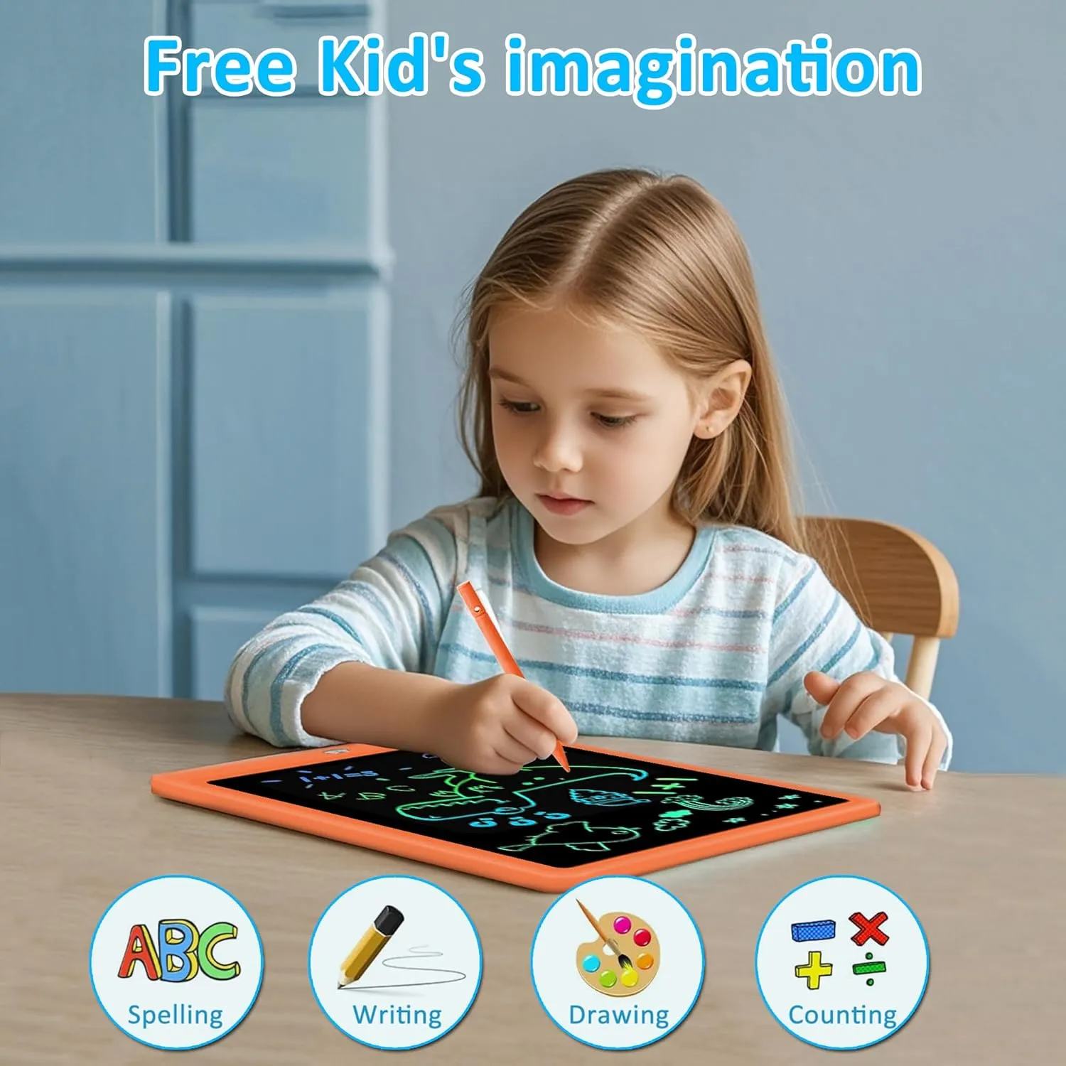 USLAI 10 Inch LCD Writing Tablet for 3-8 Year Olds - Electronic Drawing Pad and Doodle Board as Educational and Learning Toys Birthday Gifts for Girls Boys (Orange)