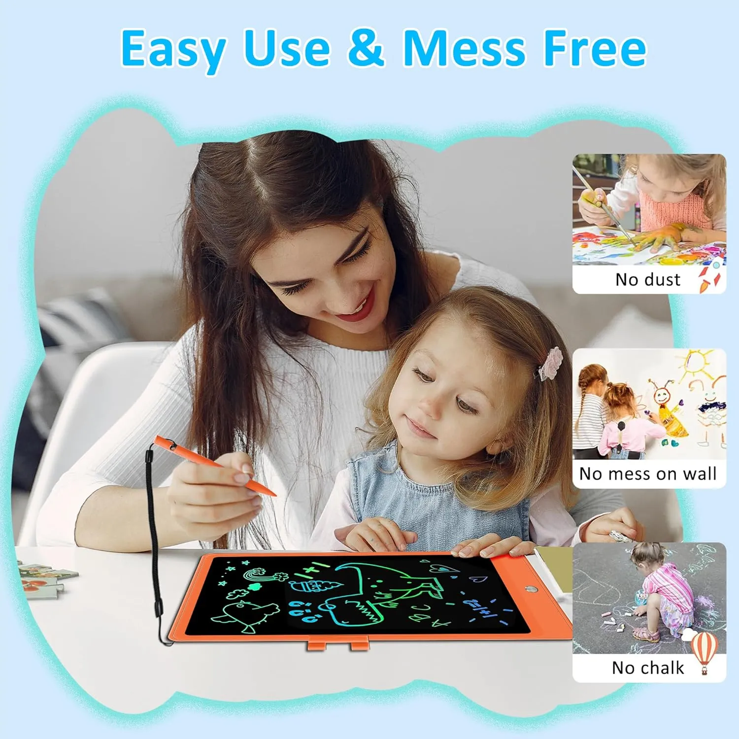 USLAI 10 Inch LCD Writing Tablet for 3-8 Year Olds - Electronic Drawing Pad and Doodle Board as Educational and Learning Toys Birthday Gifts for Girls Boys (Orange)