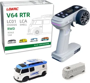 V64 LDARC 1/64 Scale Mini RC Sports Car 2.4Ghz Ideal for Racing Enthusiasts, Racing Remote Contrl Car Model with RGB Lights Comes with DIY Interchangeable Body Case（Blue）