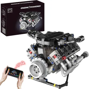 V8 Engine Building Block Toy with Sound Wave Simulation & Visible Piston Movement Mechanical STEM Toy for Car Enthusiasts Adults & Kids