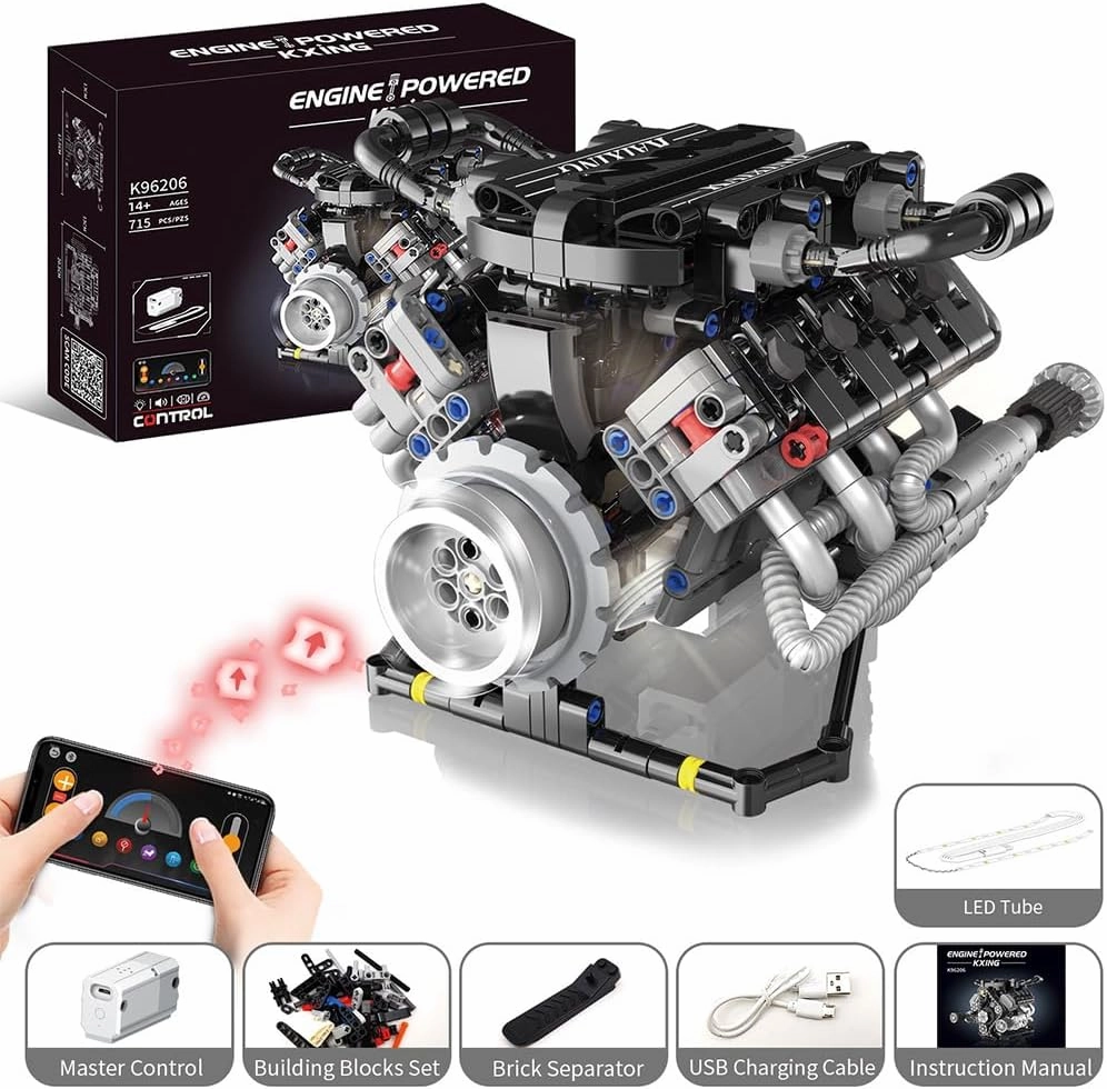 V8 Engine Building Blocks Set,V8 Engine Model kit That Run,Exclusive Advanced Collector's Engine,8-Cylinder Car Engine Building Engineering Toys for Adults Collections(715 Pcs)