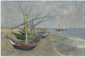 Vangogh Fishing Boats Beach Jigsaw Puzzles for Adults 1000 Pieces Funny Game Tech Gifts Fun Puzzle Artwork Painting, 29.5x19.7 Inch