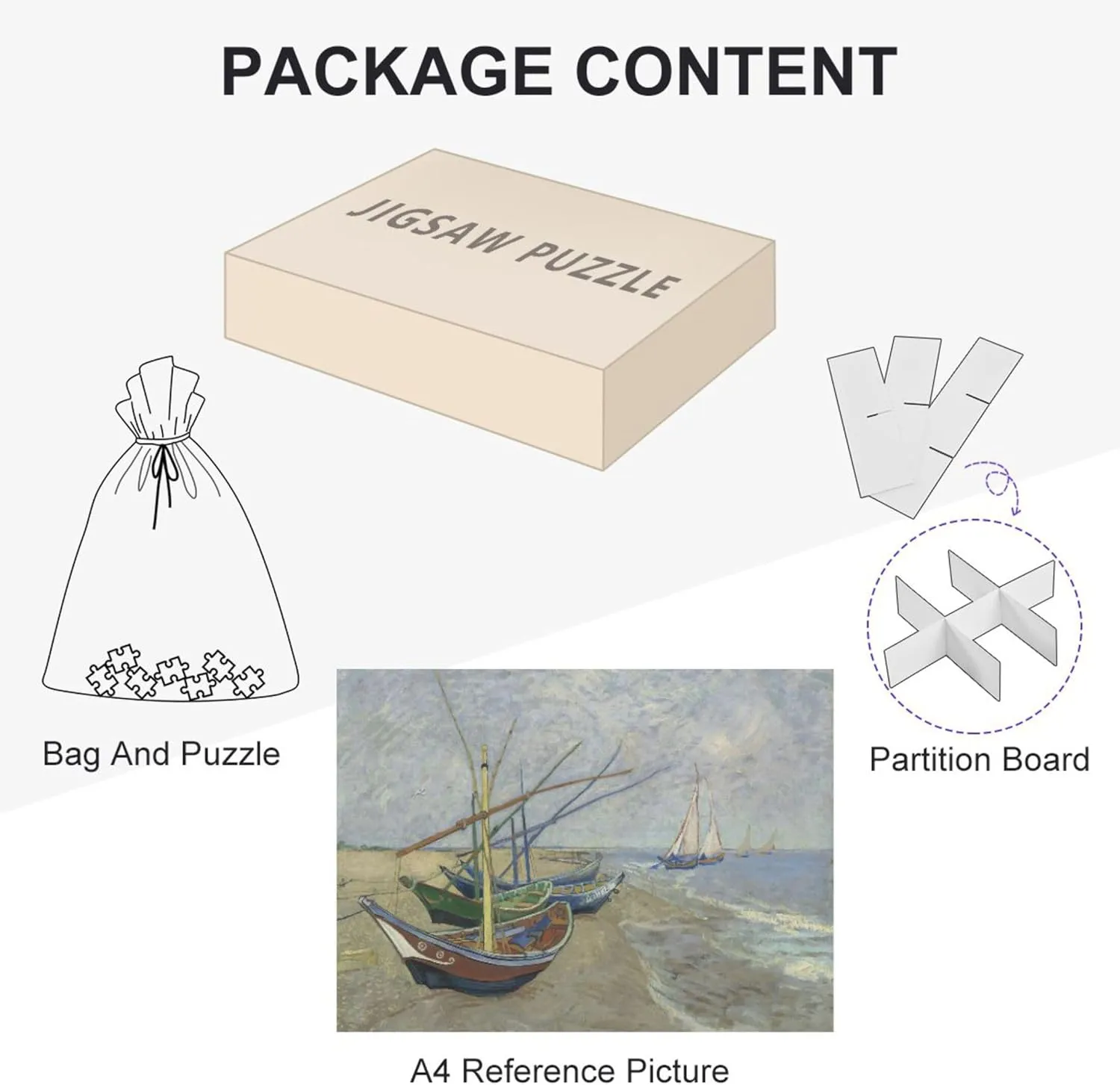 Vangogh Fishing Boats Beach Jigsaw Puzzles for Adults 1000 Pieces Funny Game Tech Gifts Fun Puzzle Artwork Painting, 29.5x19.7 Inch