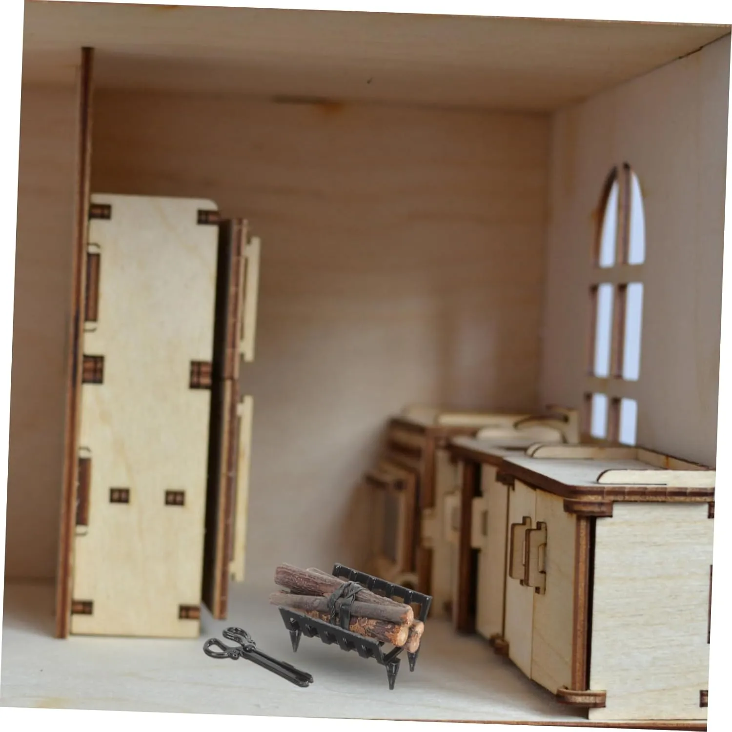 VANZACK 1 Set Miniature Firewood Rack Tong Model for Dollhouse Decoration DIY Accessory for Mini House Compact Design Present for Miniature Lovers