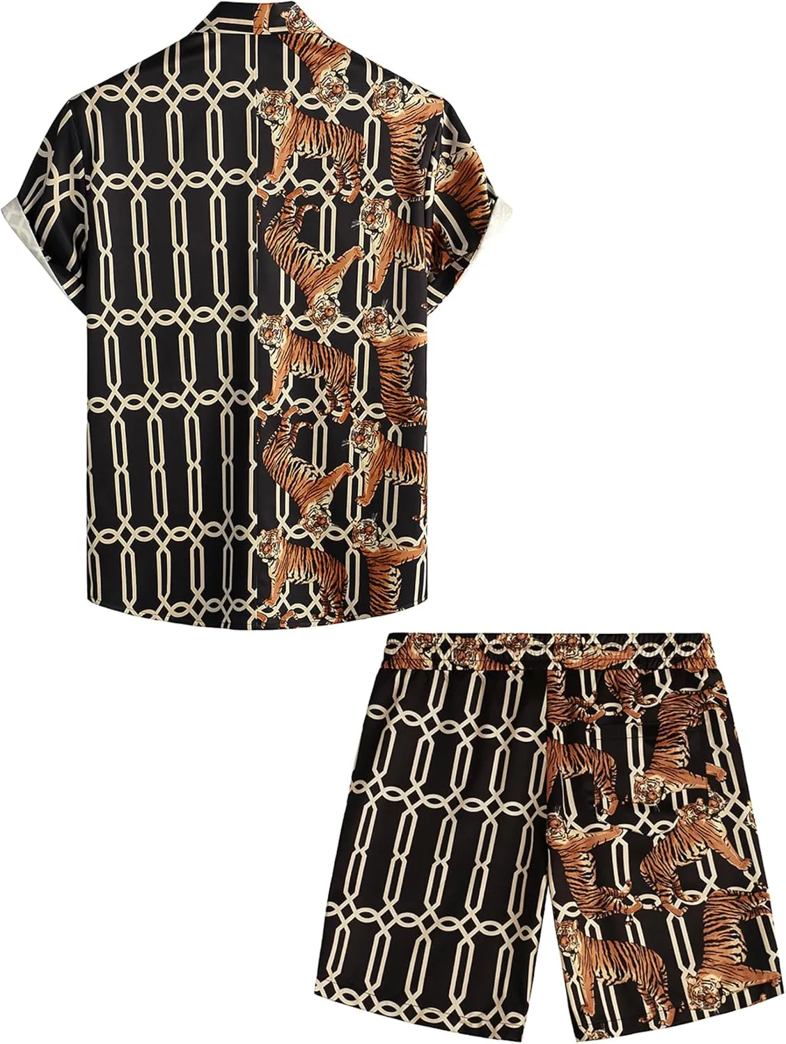 VATPAVE Mens Flamingo Hawaiian Sets Casual Short Sleeve Button Down Shirts Beach Outfits