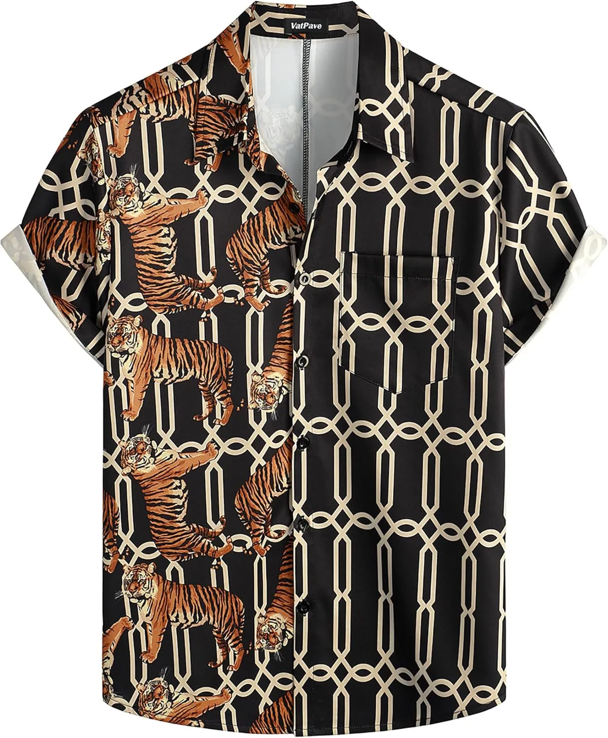 VATPAVE Mens Flamingo Hawaiian Sets Casual Short Sleeve Button Down Shirts Beach Outfits