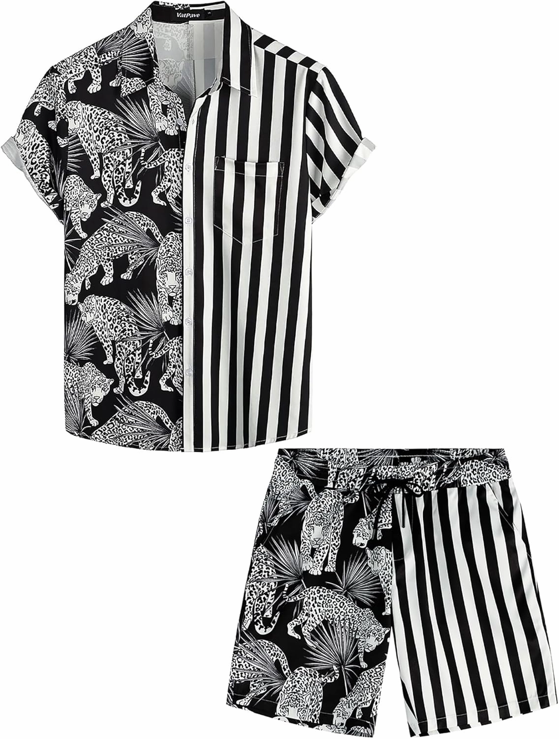 VATPAVE Mens Flamingo Hawaiian Sets Casual Short Sleeve Button Down Shirts Beach Outfits
