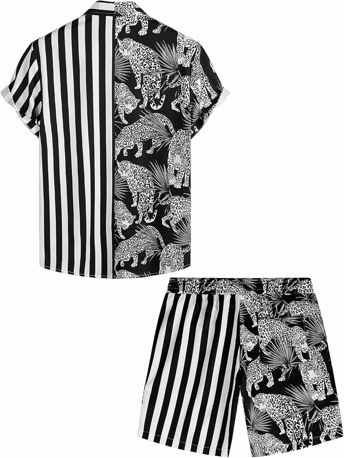 VATPAVE Mens Flamingo Hawaiian Sets Casual Short Sleeve Button Down Shirts Beach Outfits