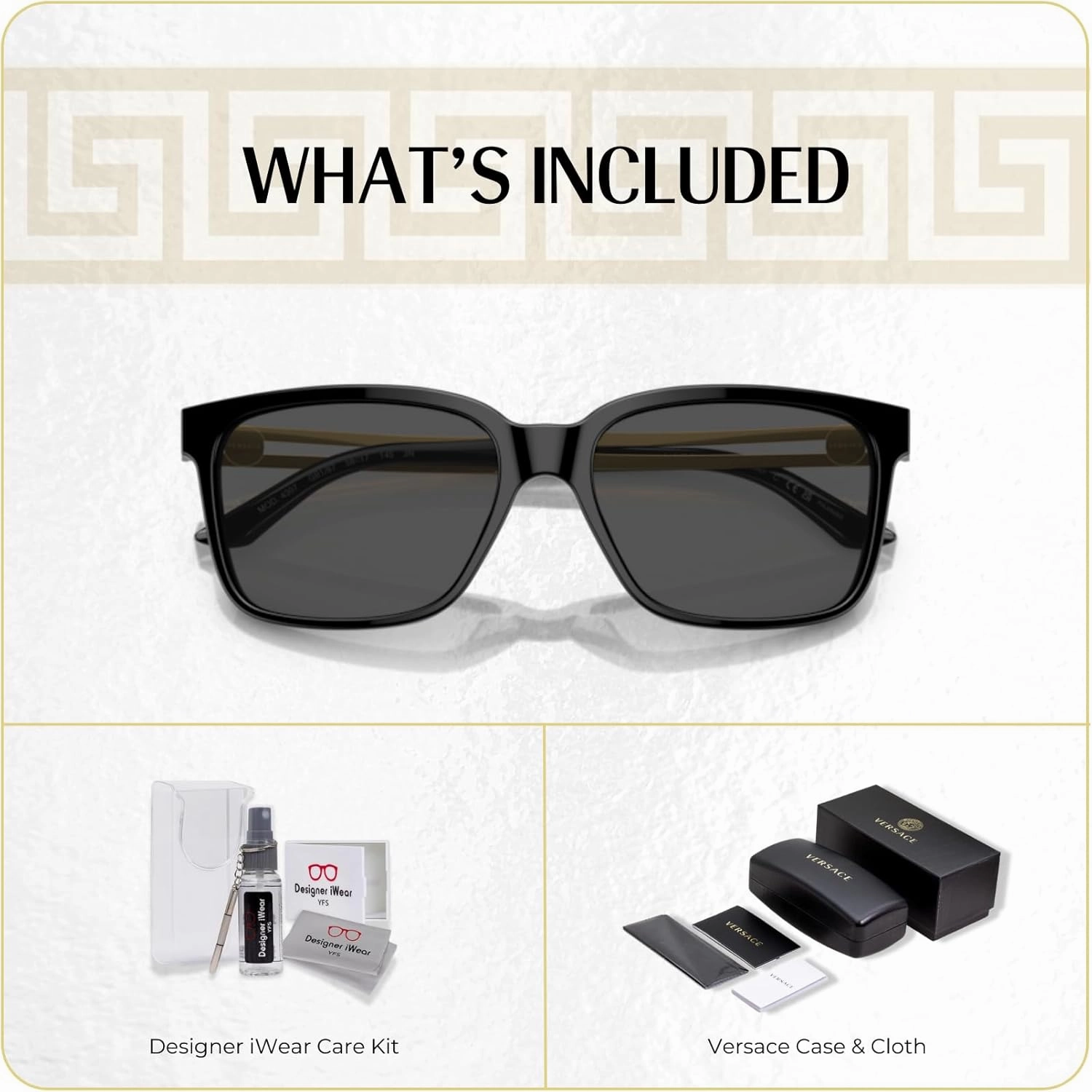 Versace VE4307 Square Sunglasses For Men   BUNDLE with Designer iWear Eyewear Care Kit