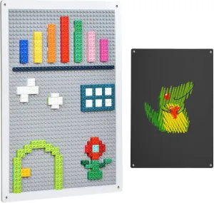 Vertical Building Brick Base Plate & Chalkboard Surface, 2-Sided Activity Panel and Blackboard for Kids&Toddlers Playroom, Compatible with All Major Block Brands