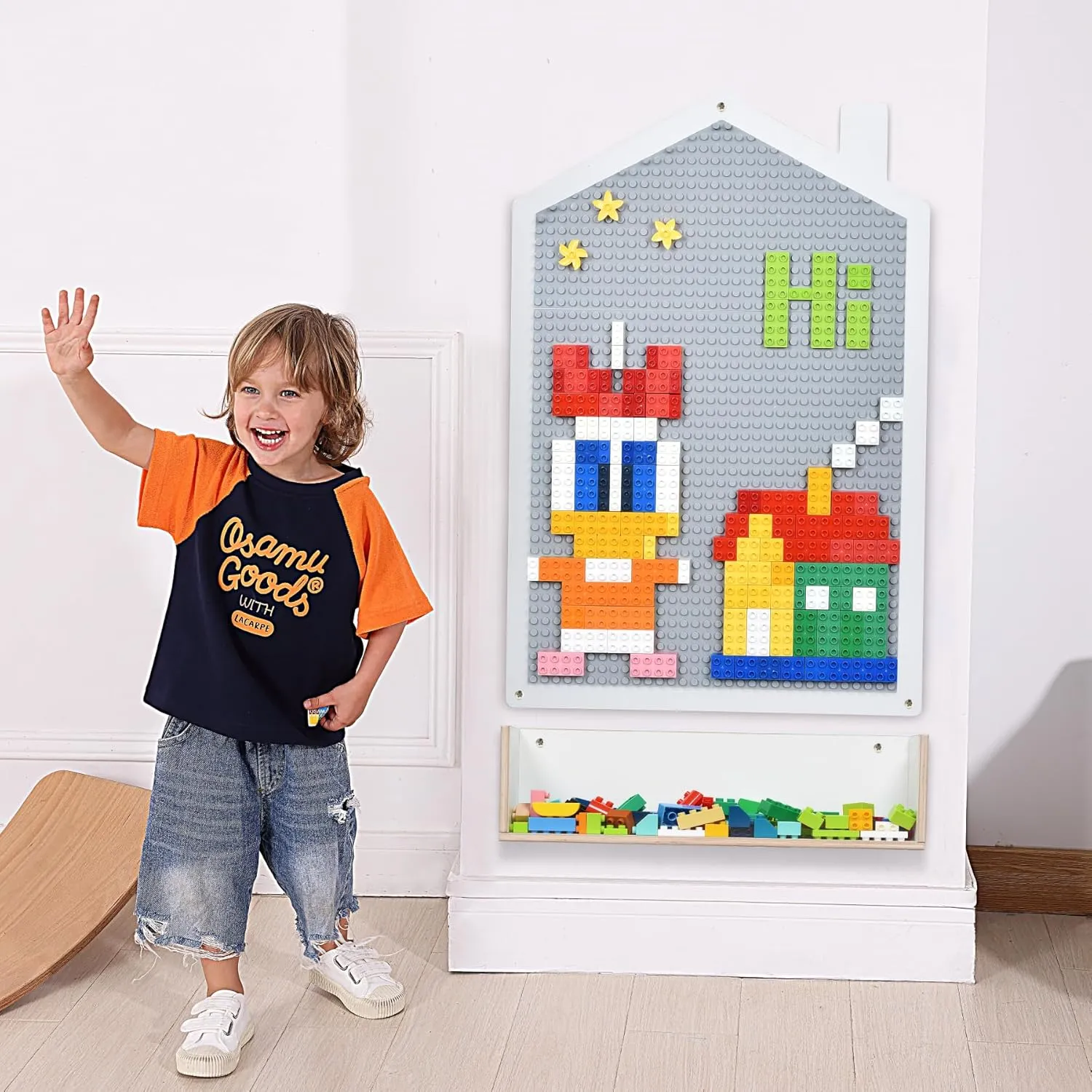 Vertical Building Brick Base Plate & Chalkboard Surface, 2-Sided Activity Panel and Blackboard for Kids&Toddlers Playroom, Compatible with All Major Block Brands