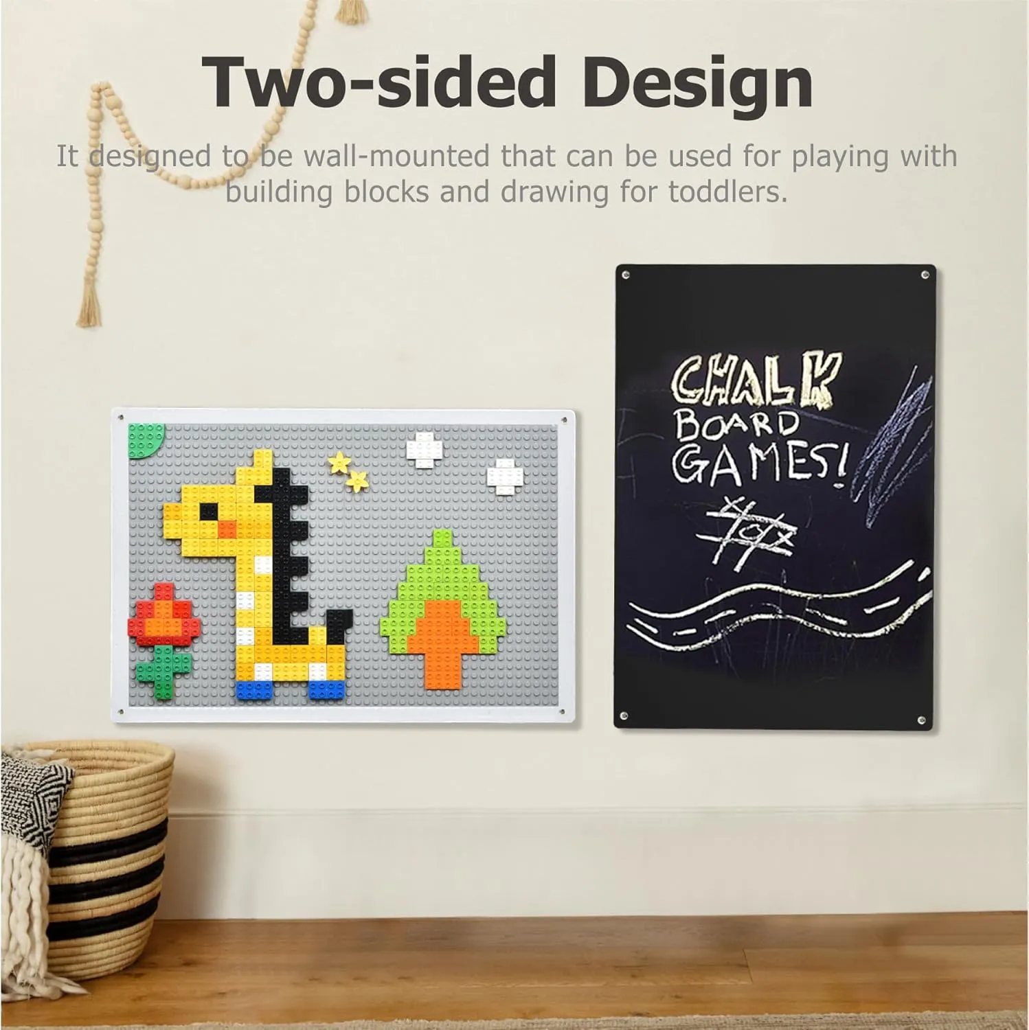 Vertical Building Brick Base Plate & Chalkboard Surface, 2-Sided Activity Panel and Blackboard for Kids&Toddlers Playroom, Compatible with All Major Block Brands