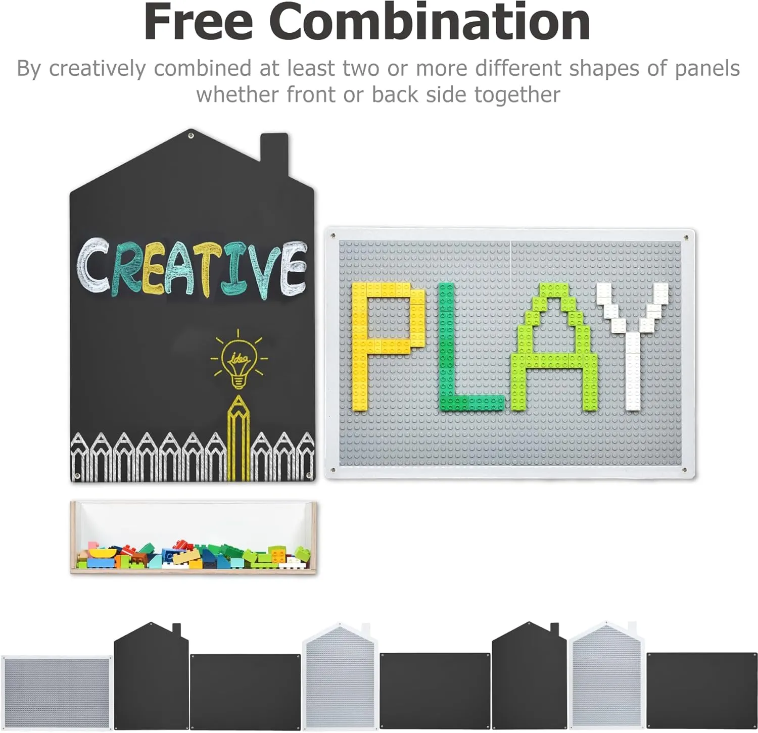 Vertical Building Brick Base Plate & Chalkboard Surface, 2-Sided Activity Panel and Blackboard for Kids&Toddlers Playroom, Compatible with All Major Block Brands