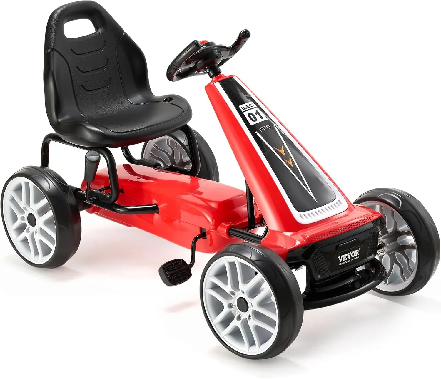 VEVOR Kids Pedal Go Kart, 4 Wheel Off-Road Pedal Go Cart Ride On Toy for Kids, Steering Wheel, Adjustable Seat, Hand Brake, EVA Wheels, Outdoor Racer Ride On Pedal Car for Boys & Girls Ages 5-12, Red