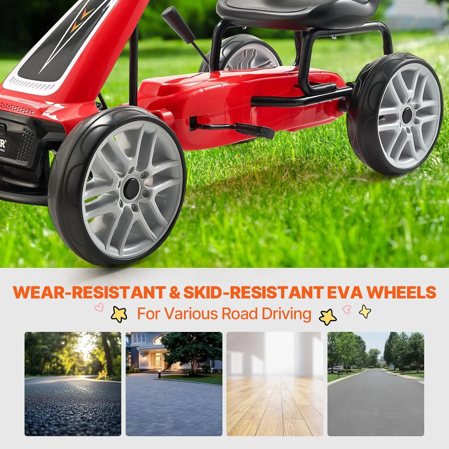 VEVOR Kids Pedal Go Kart, 4 Wheel Off-Road Pedal Go Cart Ride On Toy for Kids, Steering Wheel, Adjustable Seat, Hand Brake, EVA Wheels, Outdoor Racer Ride On Pedal Car for Boys & Girls Ages 5-12, Red