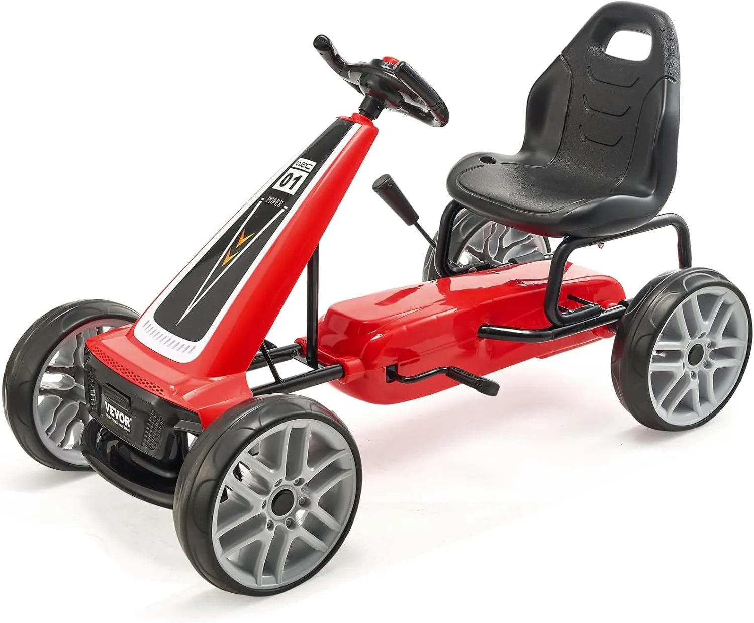 VEVOR Kids Pedal Go Kart, 4 Wheel Off-Road Pedal Go Cart Ride On Toy for Kids, Steering Wheel, Adjustable Seat, Hand Brake, EVA Wheels, Outdoor Racer Ride On Pedal Car for Boys & Girls Ages 5-12, Red