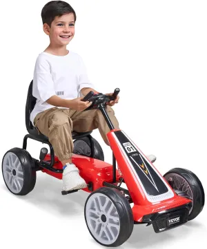 VEVOR Kids Pedal Go Kart, 4 Wheel Off-Road Pedal Go Cart Ride On Toy for Kids, Steering Wheel, Adjustable Seat, Hand Brake, EVA Wheels, Outdoor Racer Ride On Pedal Car for Boys & Girls Ages 5-12, Red
