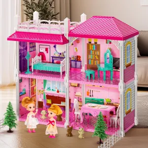 Villa Girls Toys for Kids Ages 2 3 4 5 6 7 - Girls Dolls, DlY Toddlers 4-8 Year Old Birthday Gifts, Indoor Toys, Pretend Plays Set with Accessories and Furniture, Outdoor Play for Kids