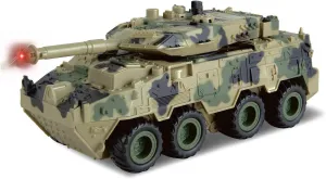 Vokodo Military Tank Battle Truck Toy Push and Go with Lights and Sounds Durable Quality Pivoting Top Friction Power Kids Armored Vehicle Play Army Car Great Gift for Children Boys Girls Camouflage