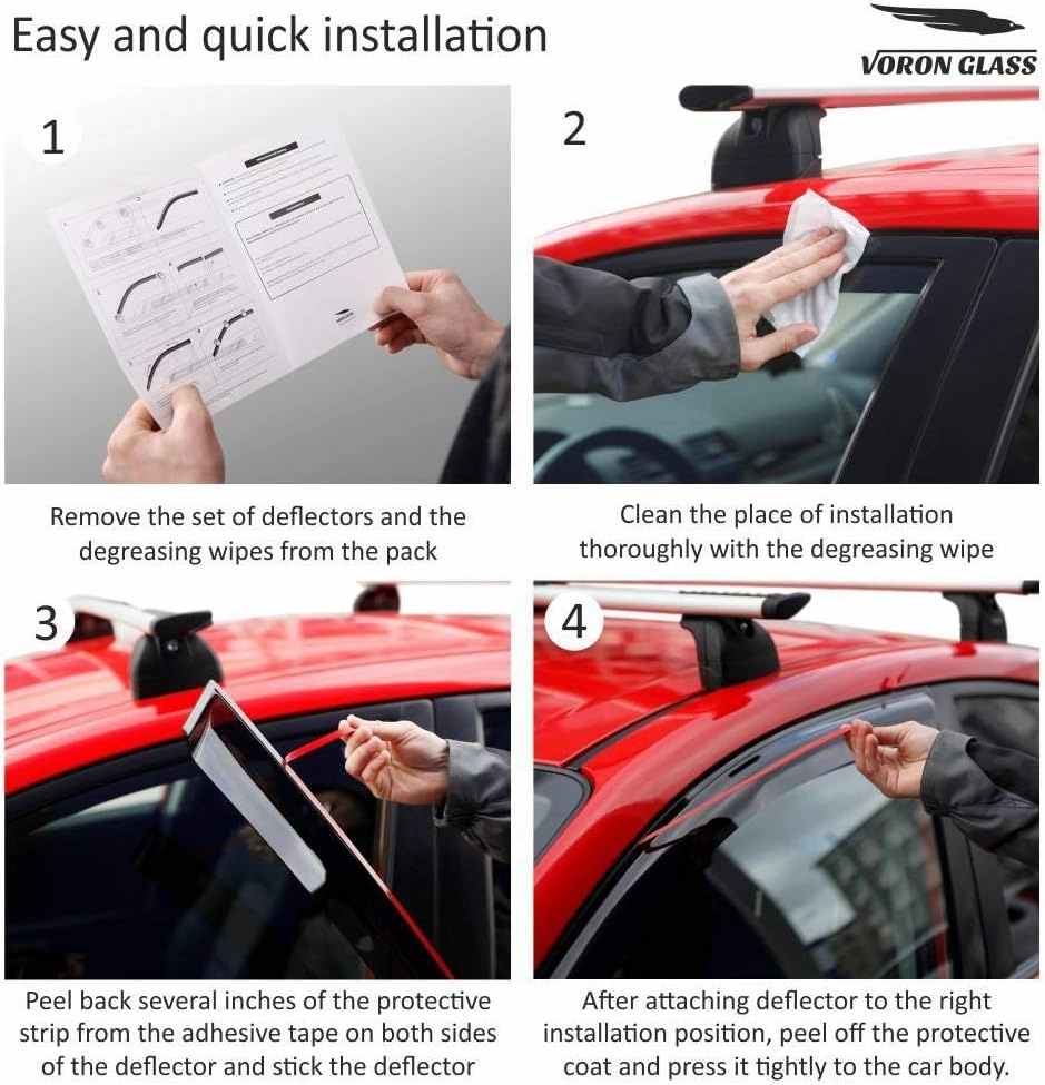 Voron Glass Tape-on Extra Durable Rain Guards for Honda Pilot 2016-2022, Window Deflectors, Vent Window Visors, 6 Pieces - 100488