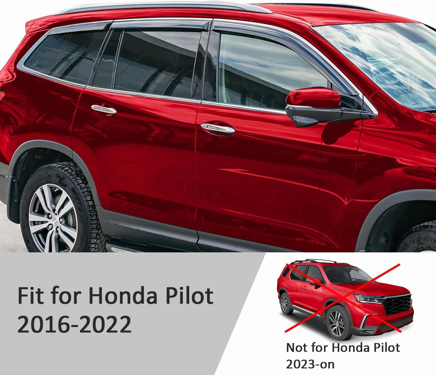 Voron Glass Tape-on Extra Durable Rain Guards for Honda Pilot 2016-2022, Window Deflectors, Vent Window Visors, 6 Pieces - 100488