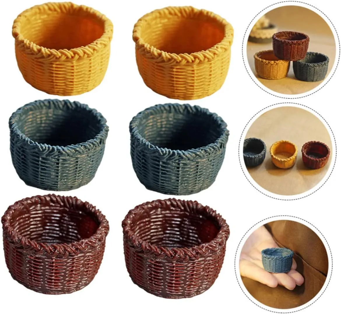 VOSAREA 3sets Mini Basket Creative Dollhouse Accessories Adorable Home Decor for Miniature Landscaping Craftsmanship for Rooms and Photo Props 6pcs*3