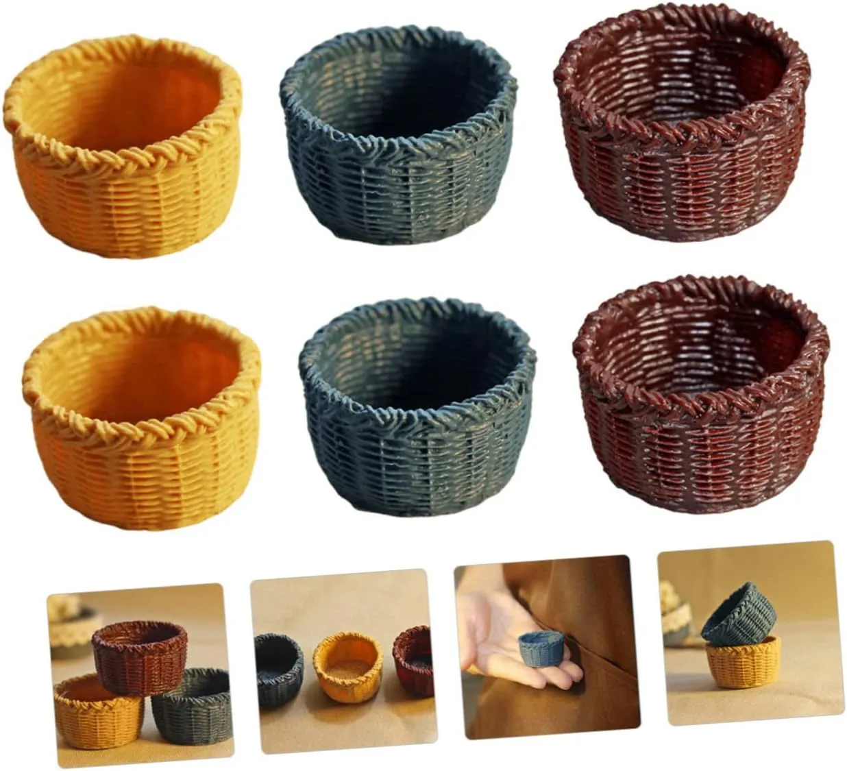 VOSAREA 3sets Mini Basket Creative Dollhouse Accessories Adorable Home Decor for Miniature Landscaping Craftsmanship for Rooms and Photo Props 6pcs*3