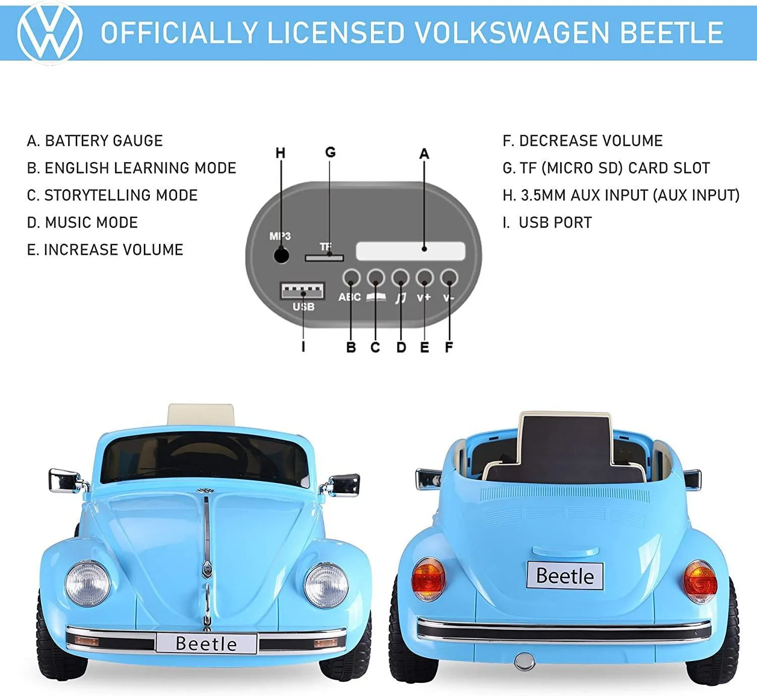 VW Beetle 12V Battery Ride-on Car with Remote Control - Blue
