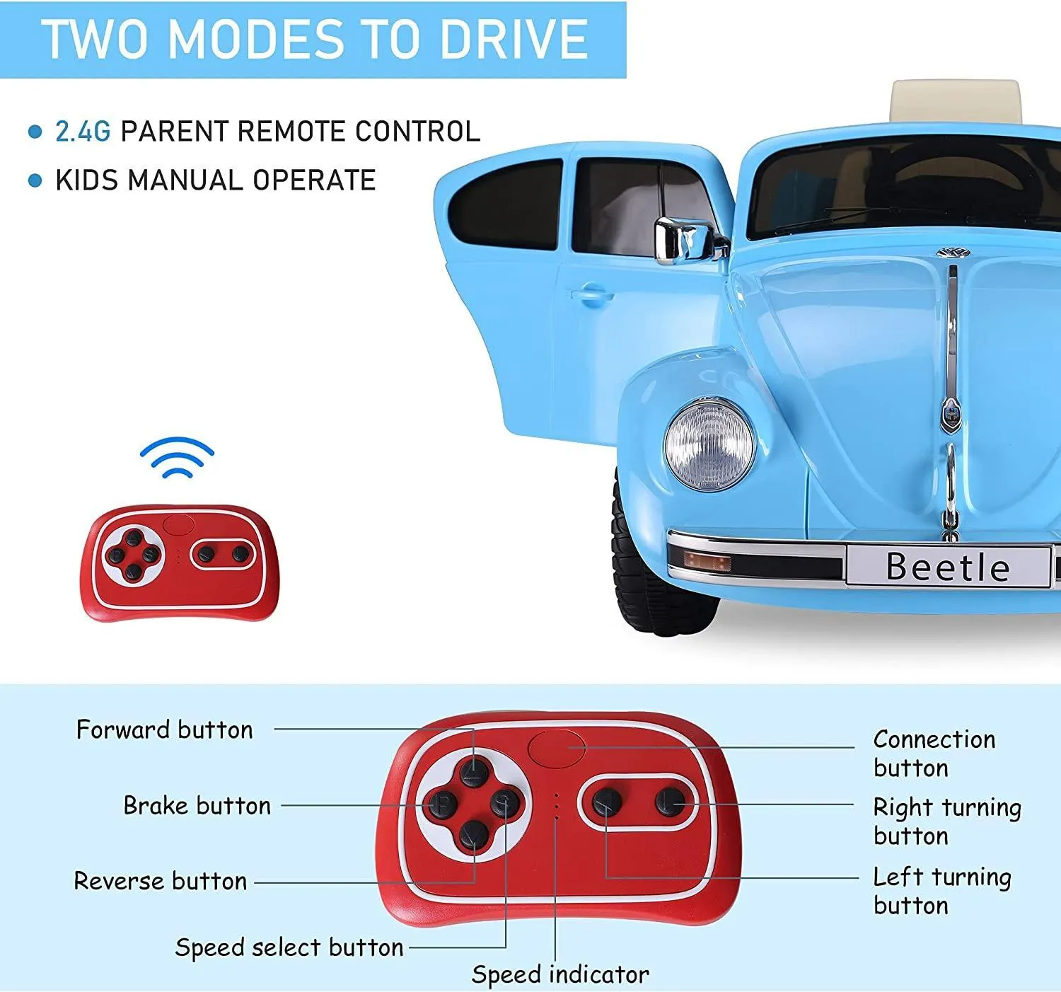 VW Beetle 12V Battery Ride-on Car with Remote Control - Blue