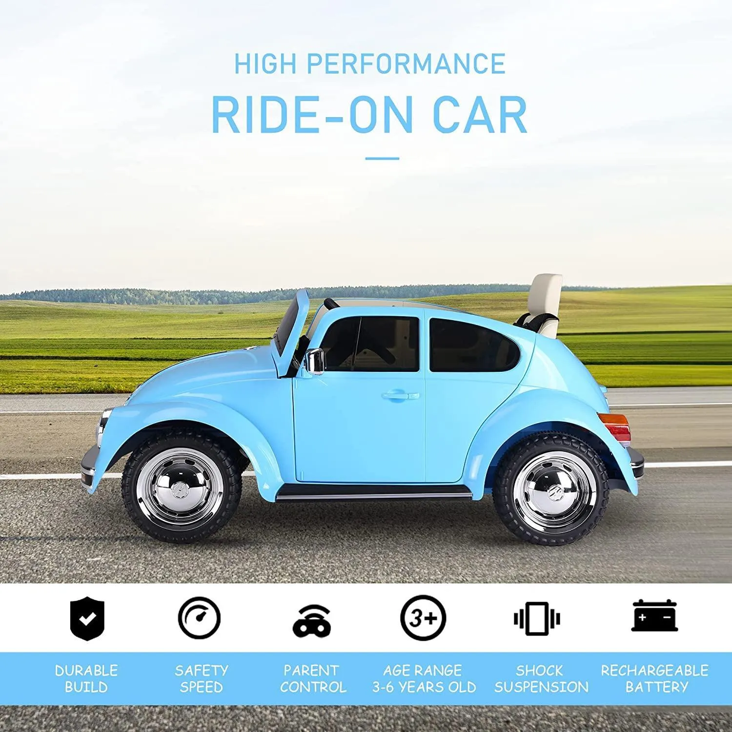 VW Beetle 12V Battery Ride-on Car with Remote Control - Blue