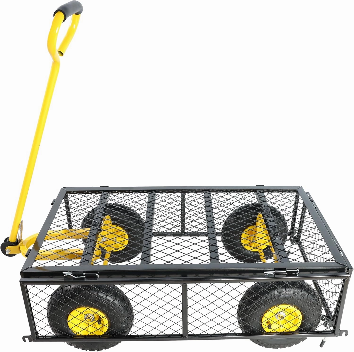 Wagon Removable Sides - Farm, Warehouse, Yard Dump Cart - Yellow Black Air Wheels