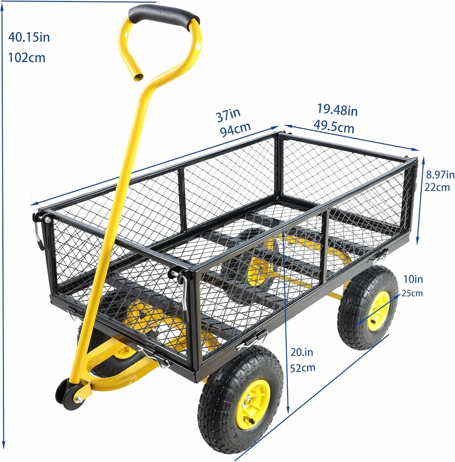 Wagon Removable Sides - Farm, Warehouse, Yard Dump Cart - Yellow Black Air Wheels