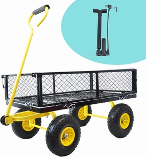 Wagon Removable Sides - Farm, Warehouse, Yard Dump Cart - Yellow Black Air Wheels