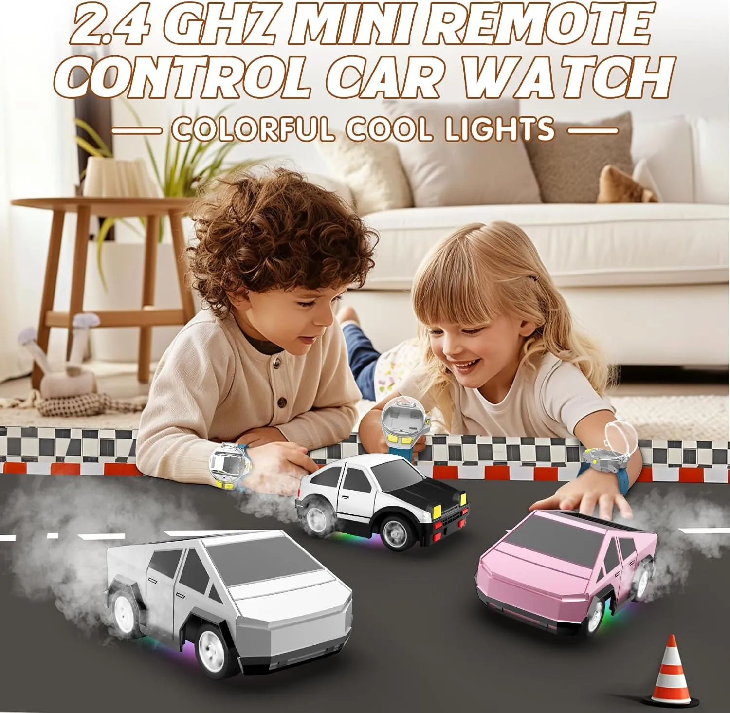 Watch Remote Control Car Toy, 2.4 GHz Mini RC Cars Watch Toy with LED Lights USB Charging Wrist Controlled Small Racing Car Interactive Game Toys for Kids Boy Girl Birthday Christmas