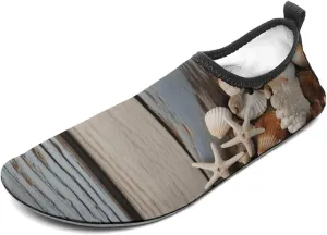 Water Shoes for Women Men Quick Dry Barefoot Shoes Seashells on Wooden Board Sport Shoes Beach Aqua Socks for Hiking Swim Surf Yoga Sport