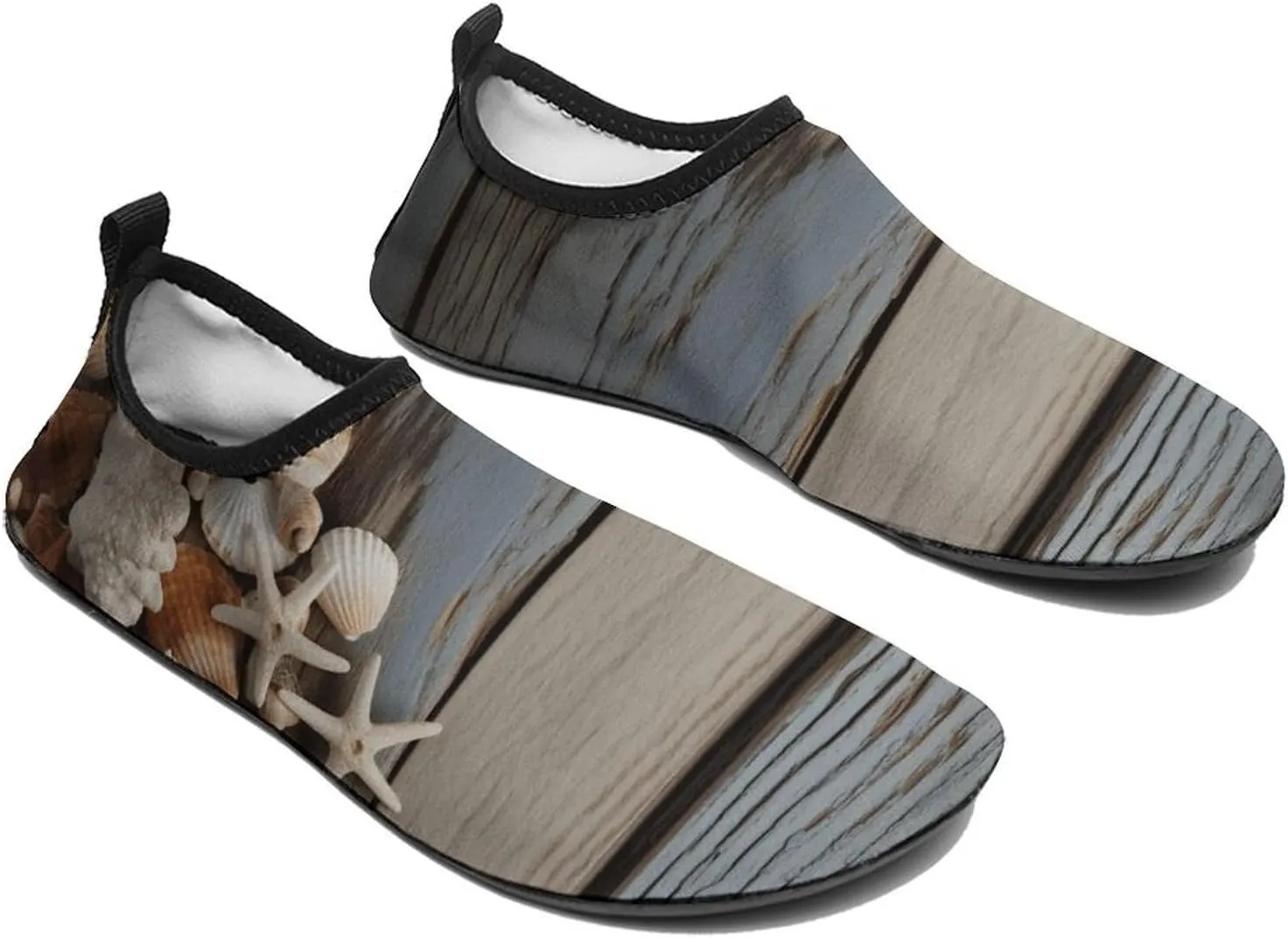 Water Shoes for Women Men Quick Dry Barefoot Shoes Seashells on Wooden Board Sport Shoes Beach Aqua Socks for Hiking Swim Surf Yoga Sport