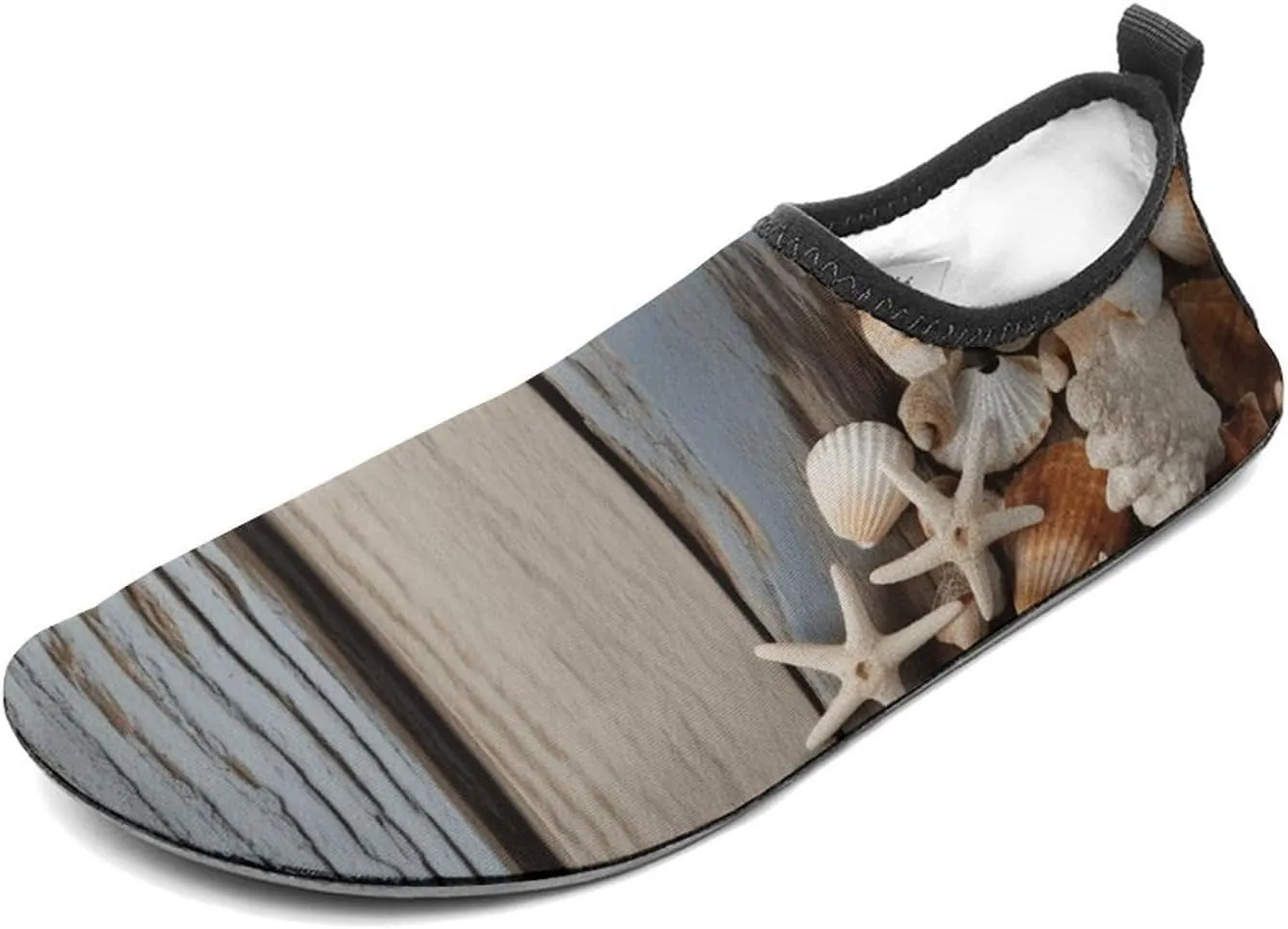 Water Shoes for Women Men Quick Dry Barefoot Shoes Seashells on Wooden Board Sport Shoes Beach Aqua Socks for Hiking Swim Surf Yoga Sport